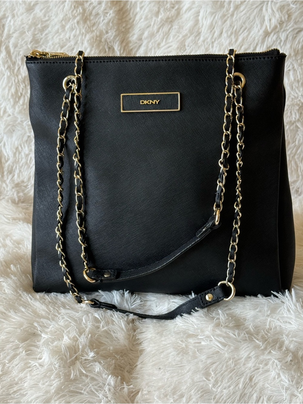 DKNY Black Shoulder Bag with Gold Chain Straps